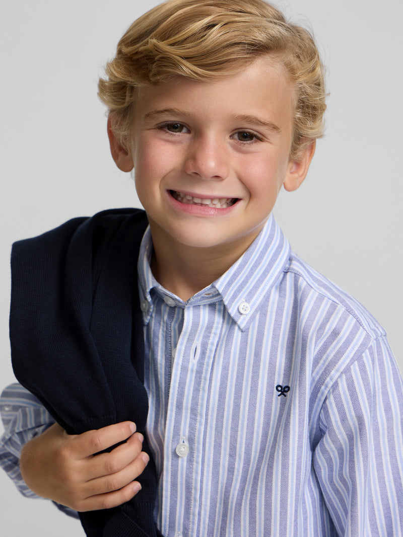 Kids' sport shirt oxford bicolor stripe navy light blue