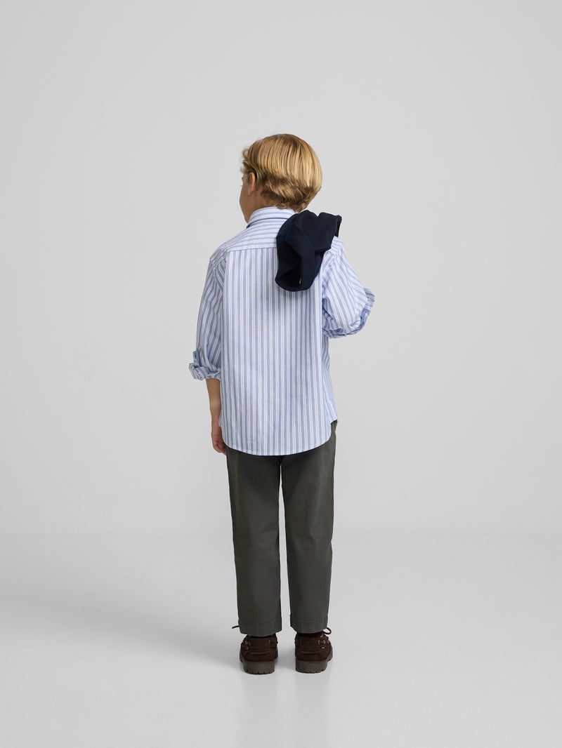 Kids' sport shirt oxford bicolor stripe navy light blue