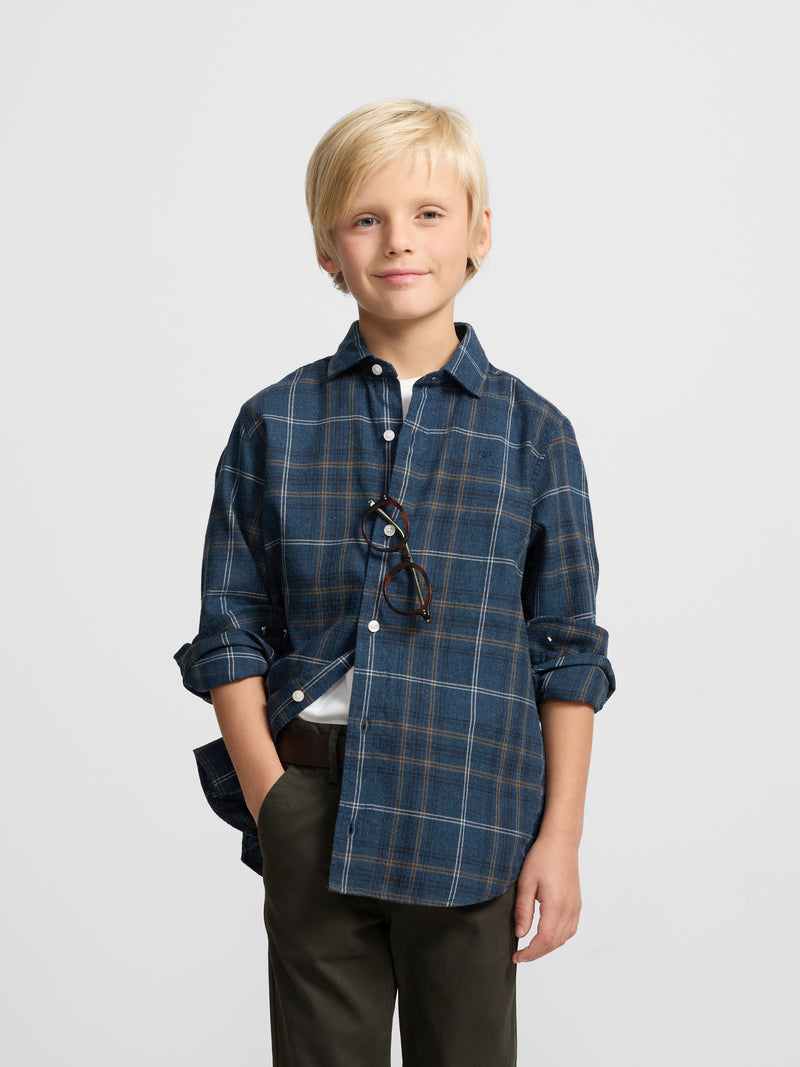 Camisa sport criança warm xadrez tartan azul-marinho