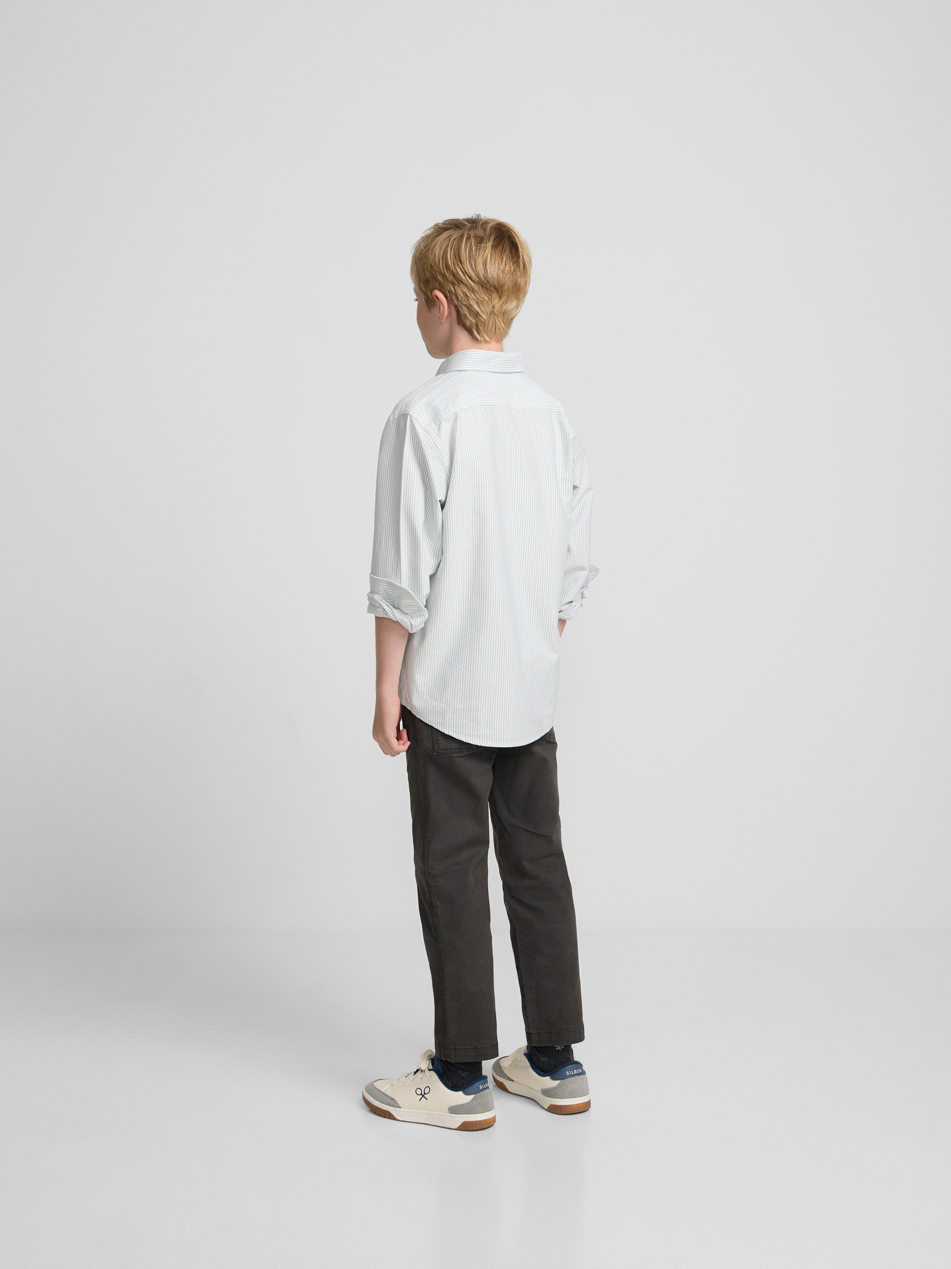 Kids' sport oxford shirt with green stripes