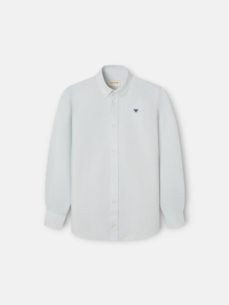 Kids' sport shirt oxford green pinstripes