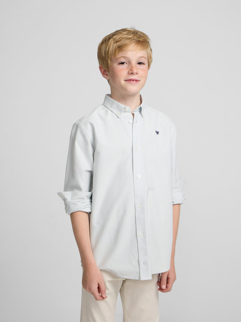 Kids' sport shirt oxford green pinstripes