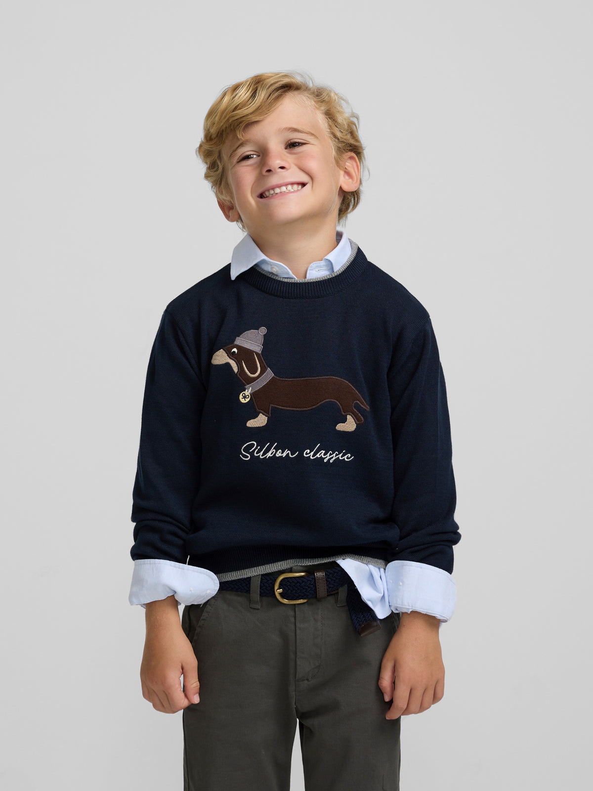 Camisola infantil cão azul-marinho