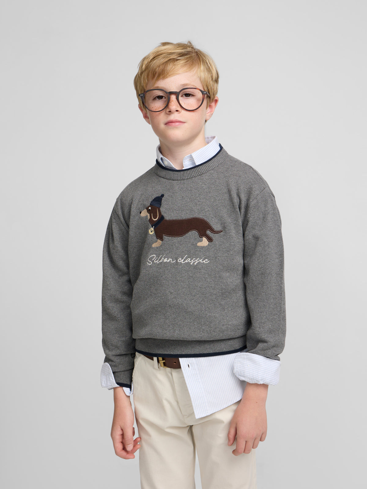 Kids' grey dog sweater