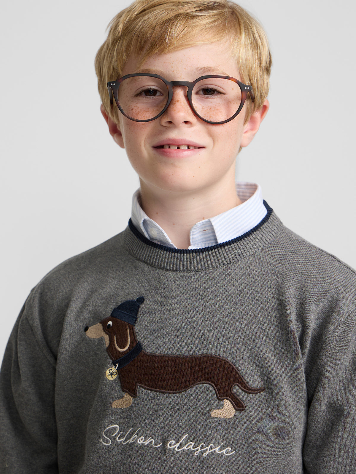 Kids' grey dog sweater