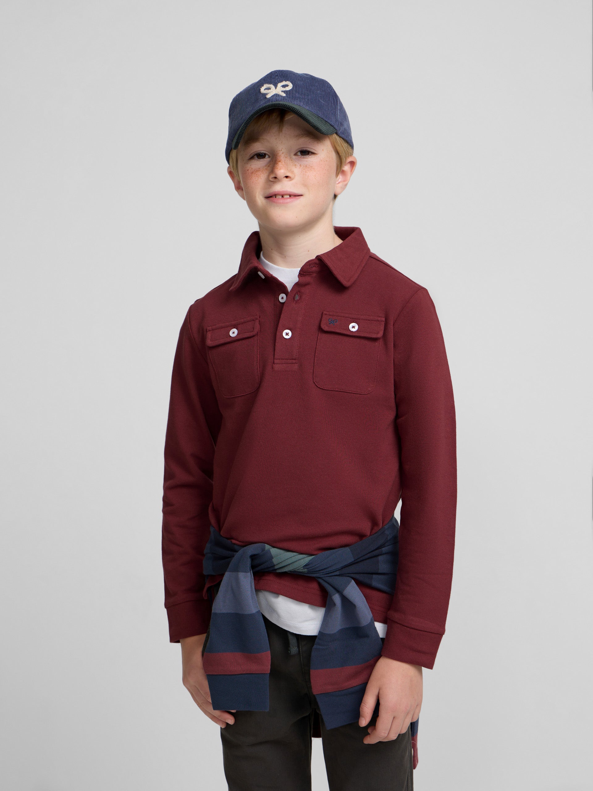Kids burgundy polo with pockets