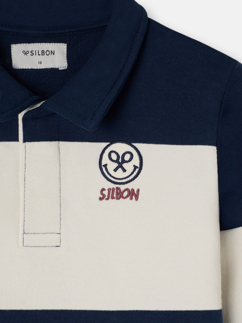 Kids' sweatshirt with striped polo collar and navy blue smile