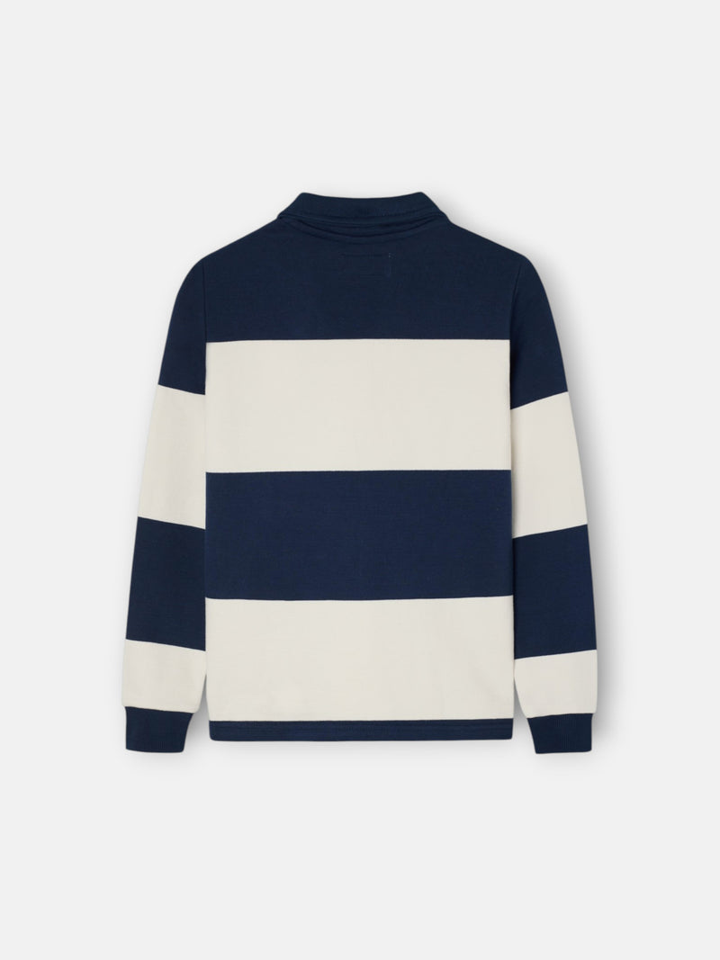 Kids' sweatshirt with striped polo collar and navy blue smile