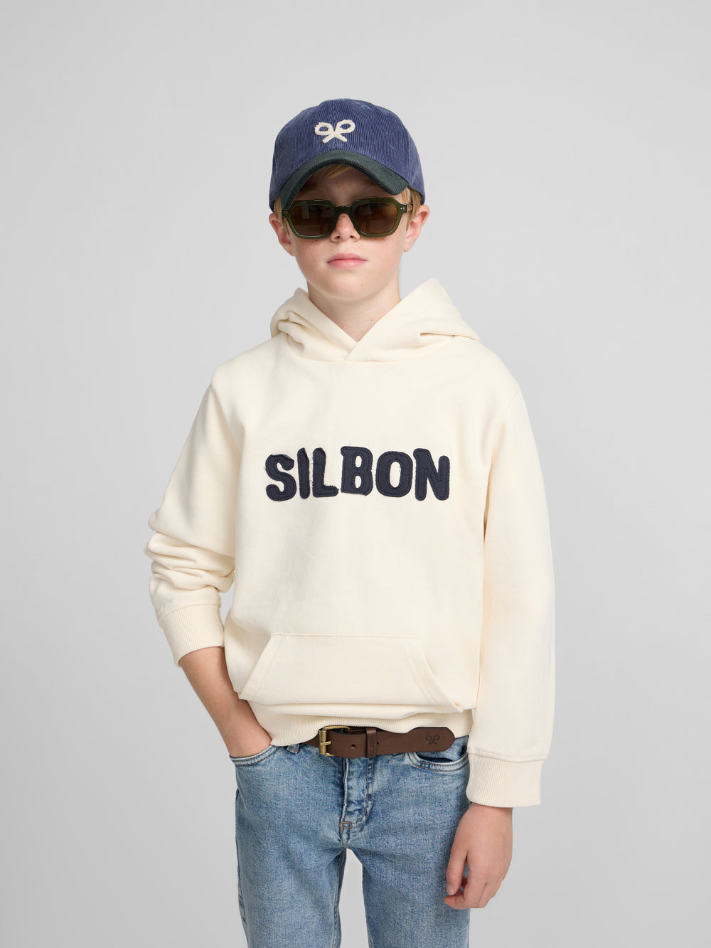 Kids hoodie with contrasting patch in cream