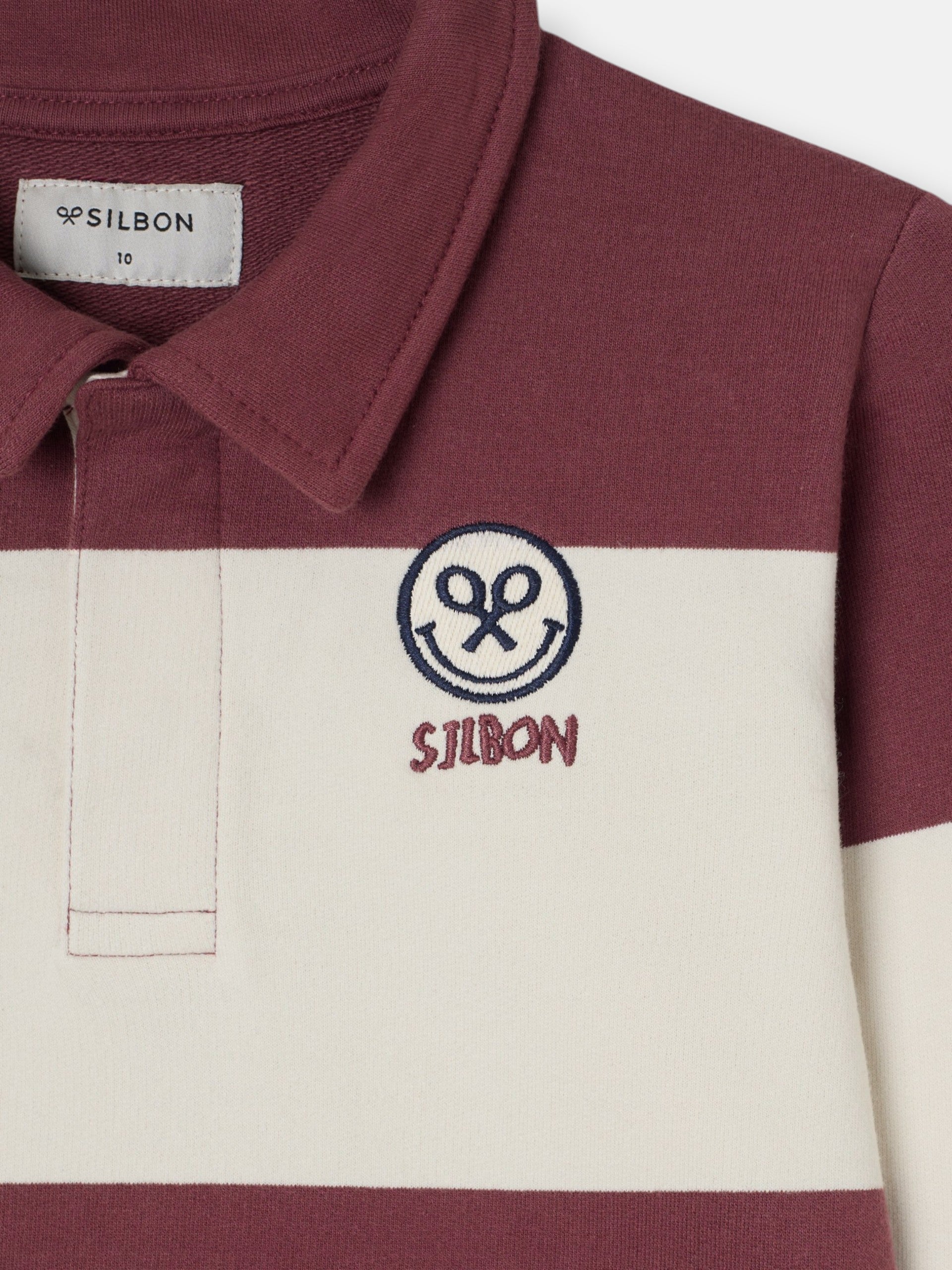 Sweat-shirt enfant col polo rayé smile bordeaux