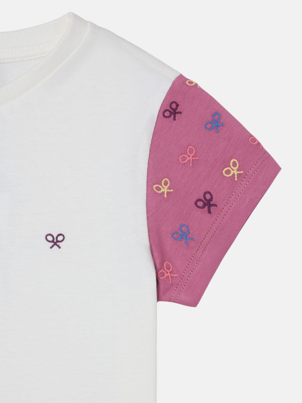 T-shirt fille raquettes manches roses blanc