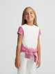 T-shirt fille raquettes manches roses blanc