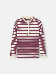 Girl's t-shirt with ruffled collar, burgundy and ecru stripes