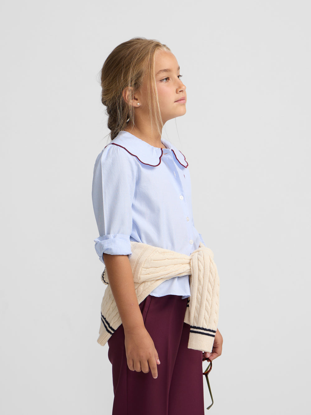 Camisa menina gola bobo riscas azul-claro