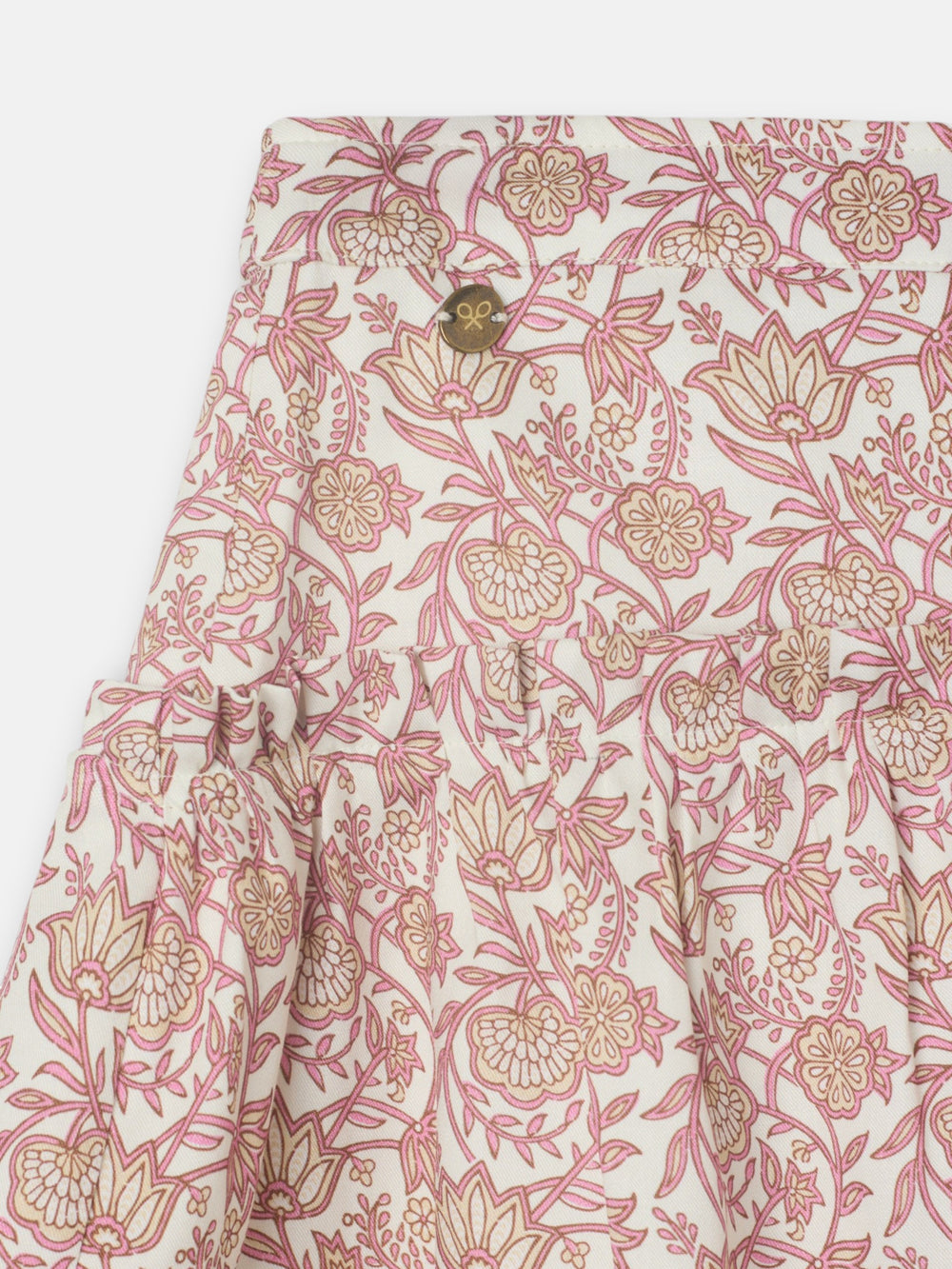 Saia de menina estampada com flores rosa e branco