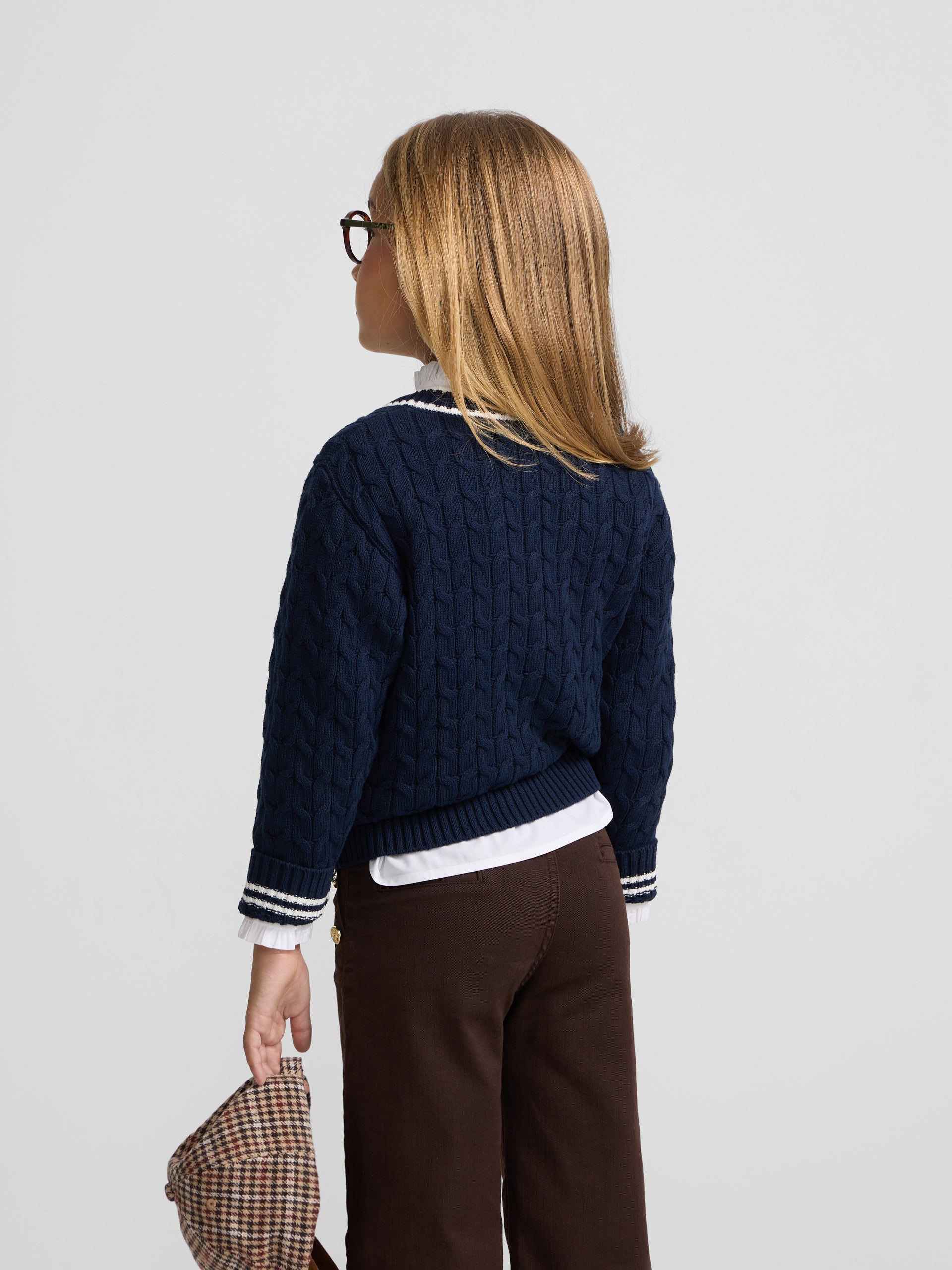 Cardigan girl college escudo azul marino