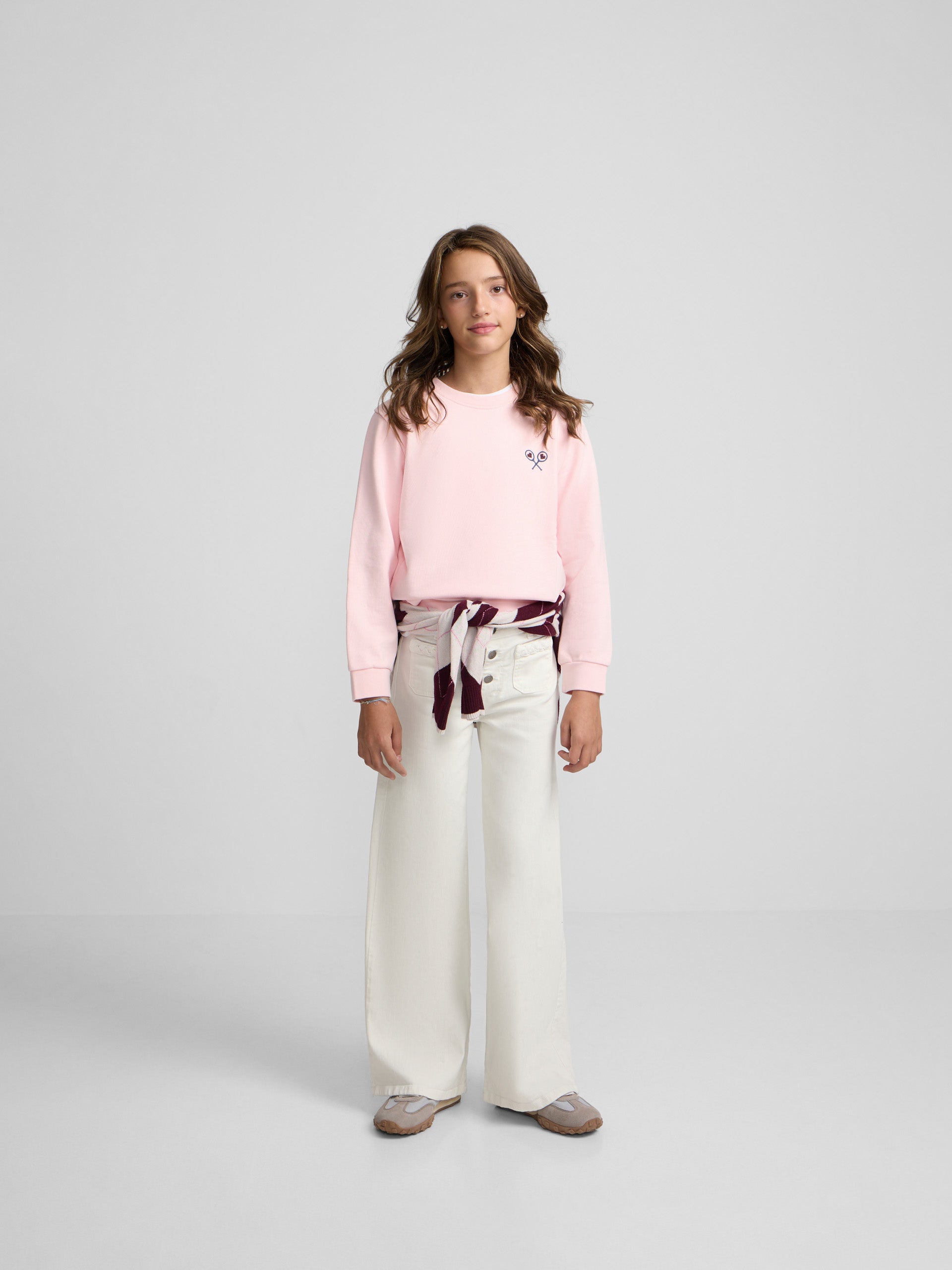 Girl's pants with braid pockets in ice color