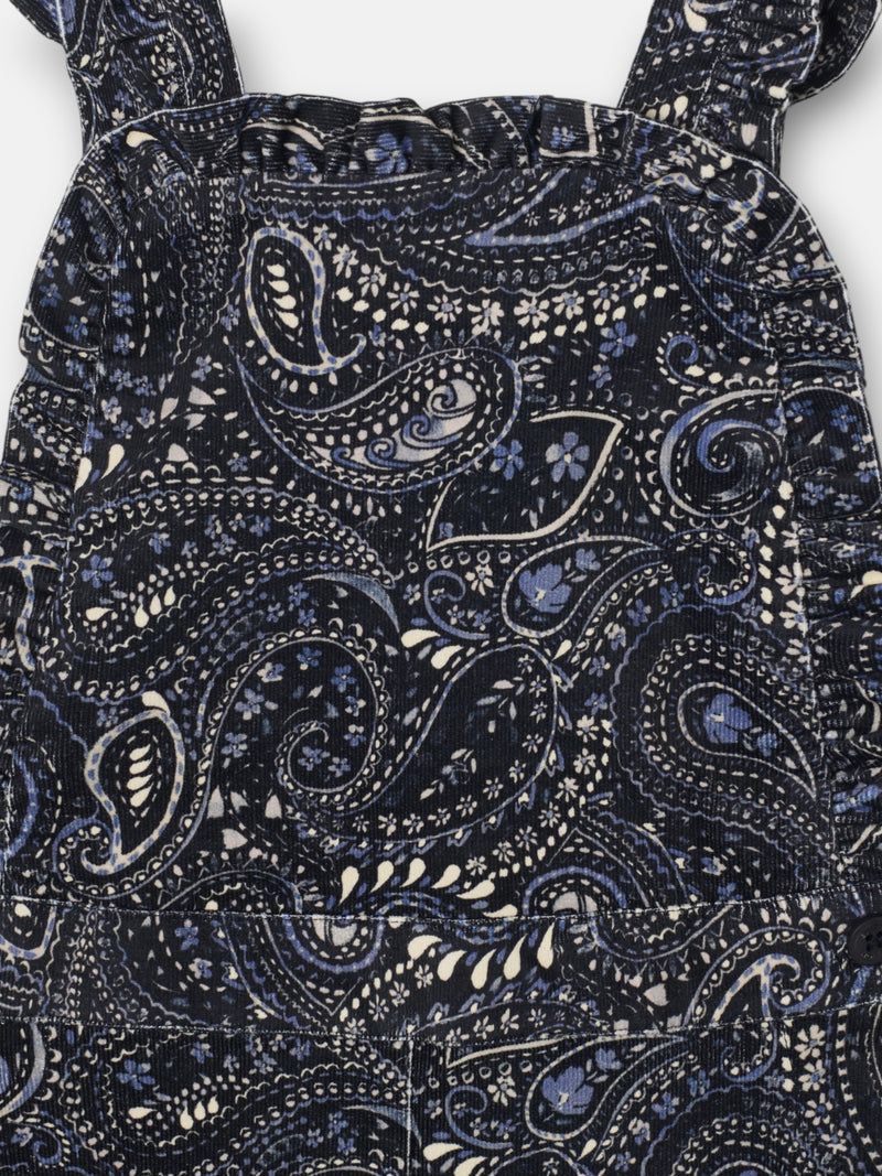 Girl's blue paisley print micro-corduroy dungarees