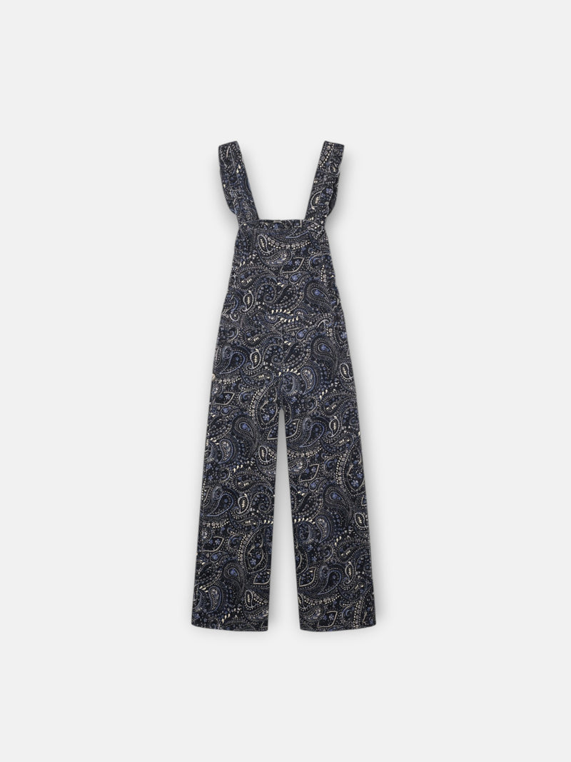 Girl's blue paisley print micro-corduroy dungarees