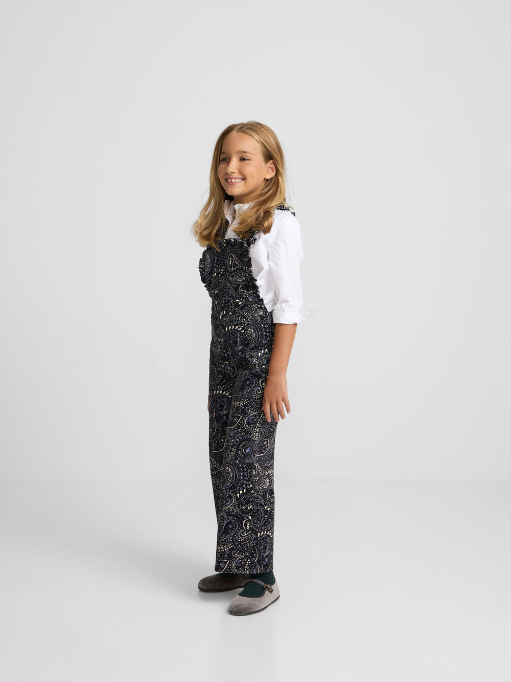 Salopette fille micropana imprimé paisley bleu