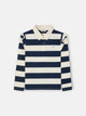 Polo de menina de manga comprida às riscas azul-marinho e cru
