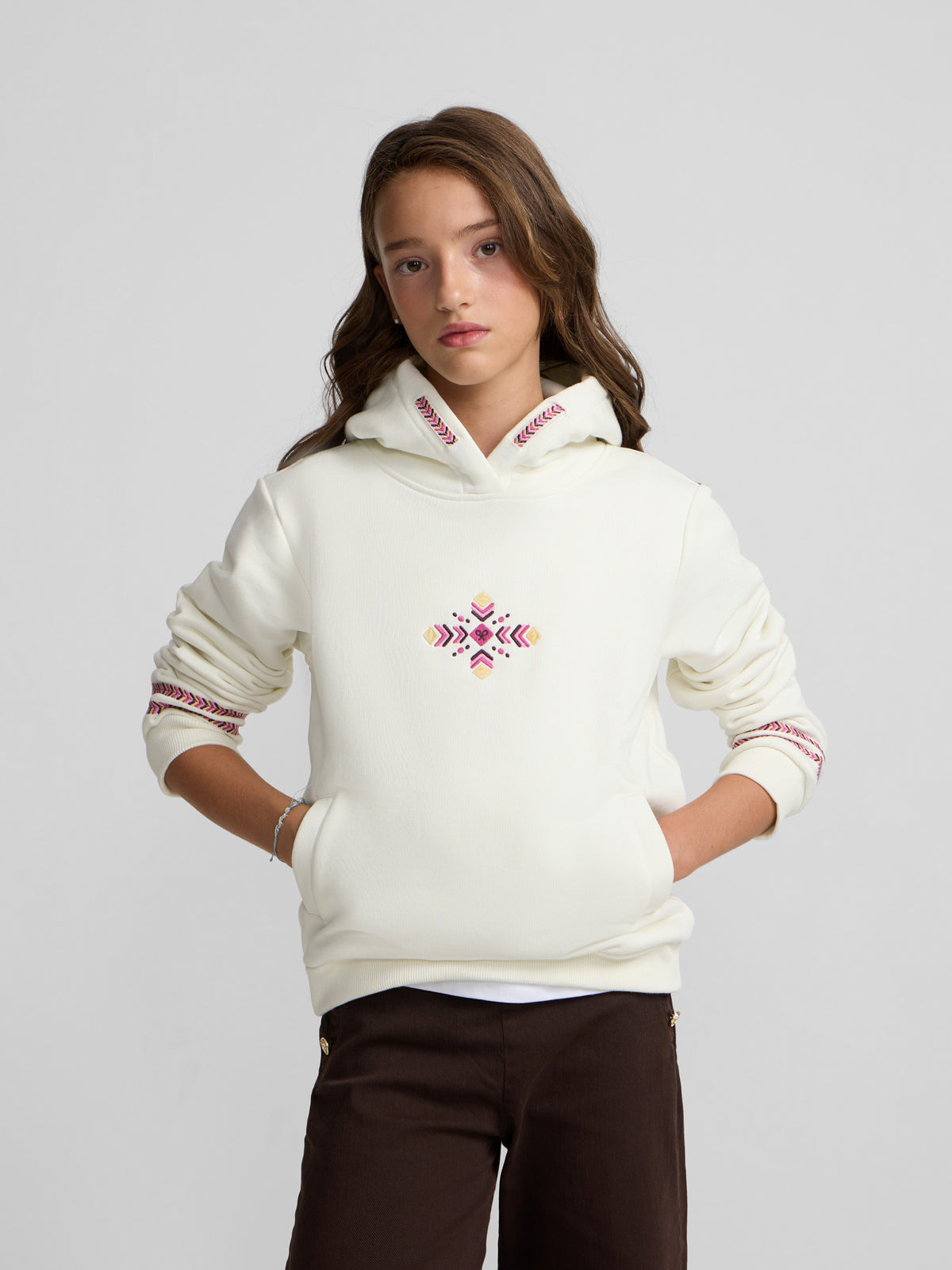 Ethnic Hooded Sweatshirt Girl Off-White
