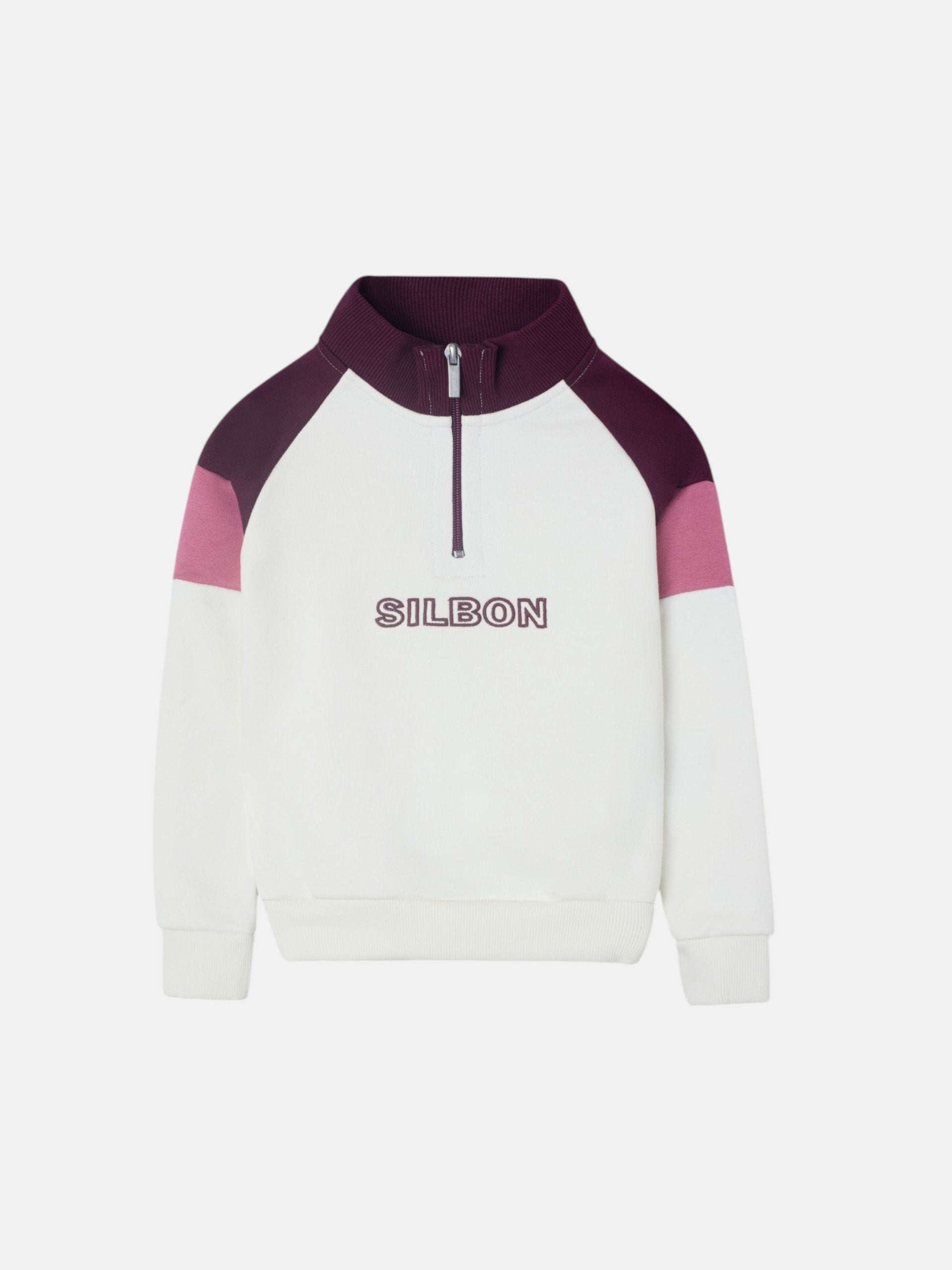 Girl's tricolor high-neck sweatshirt in pink and off-white
