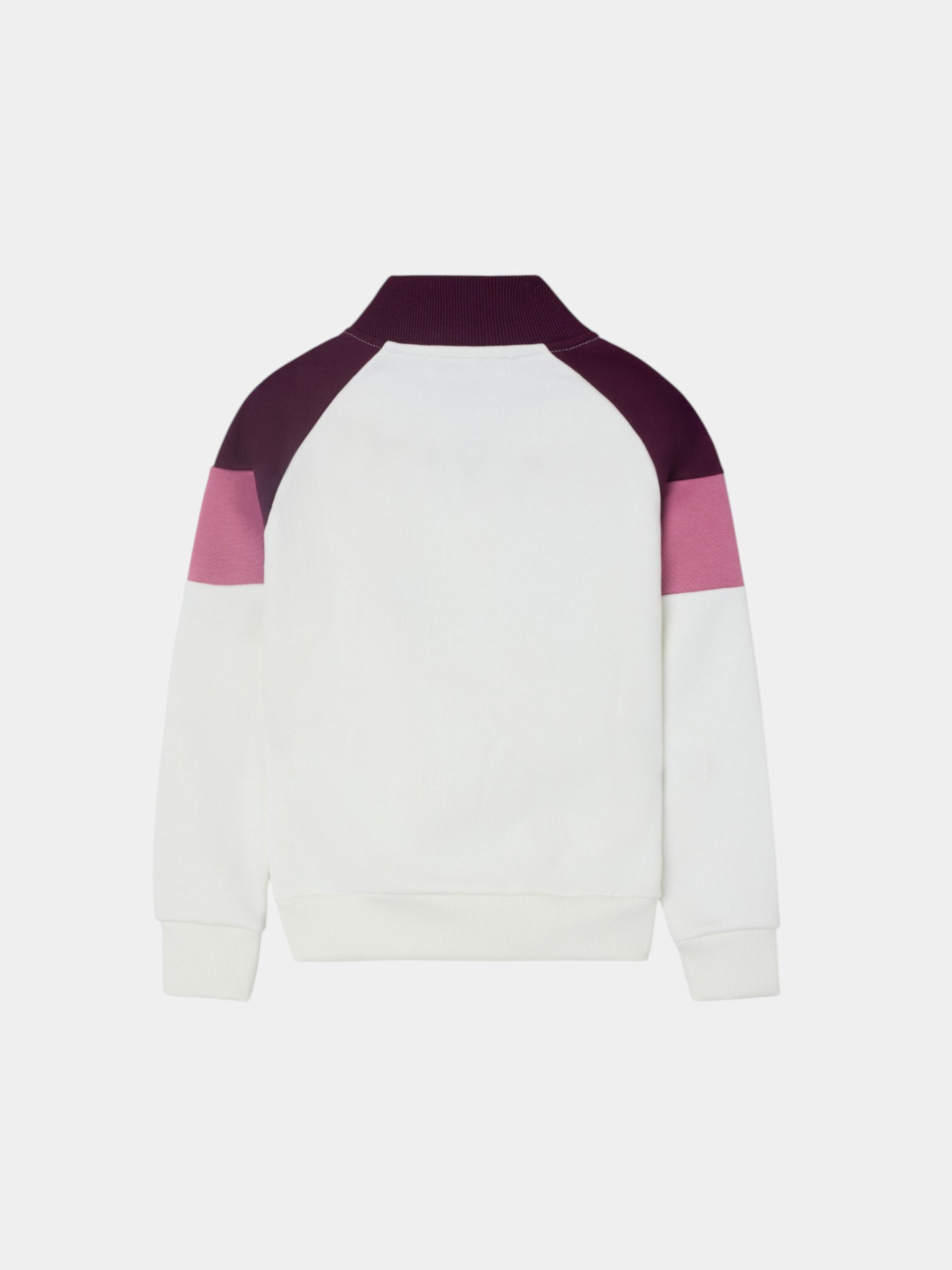 Girl's tricolor high-neck sweatshirt in pink and off-white