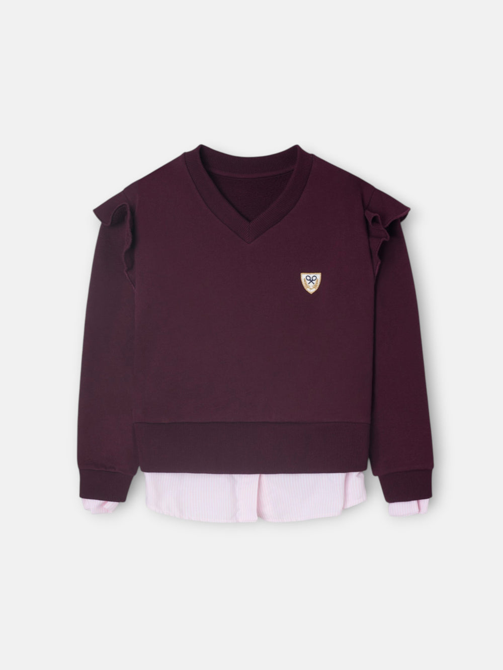 Sweat-shirt fille écusson bas chemise bordeaux