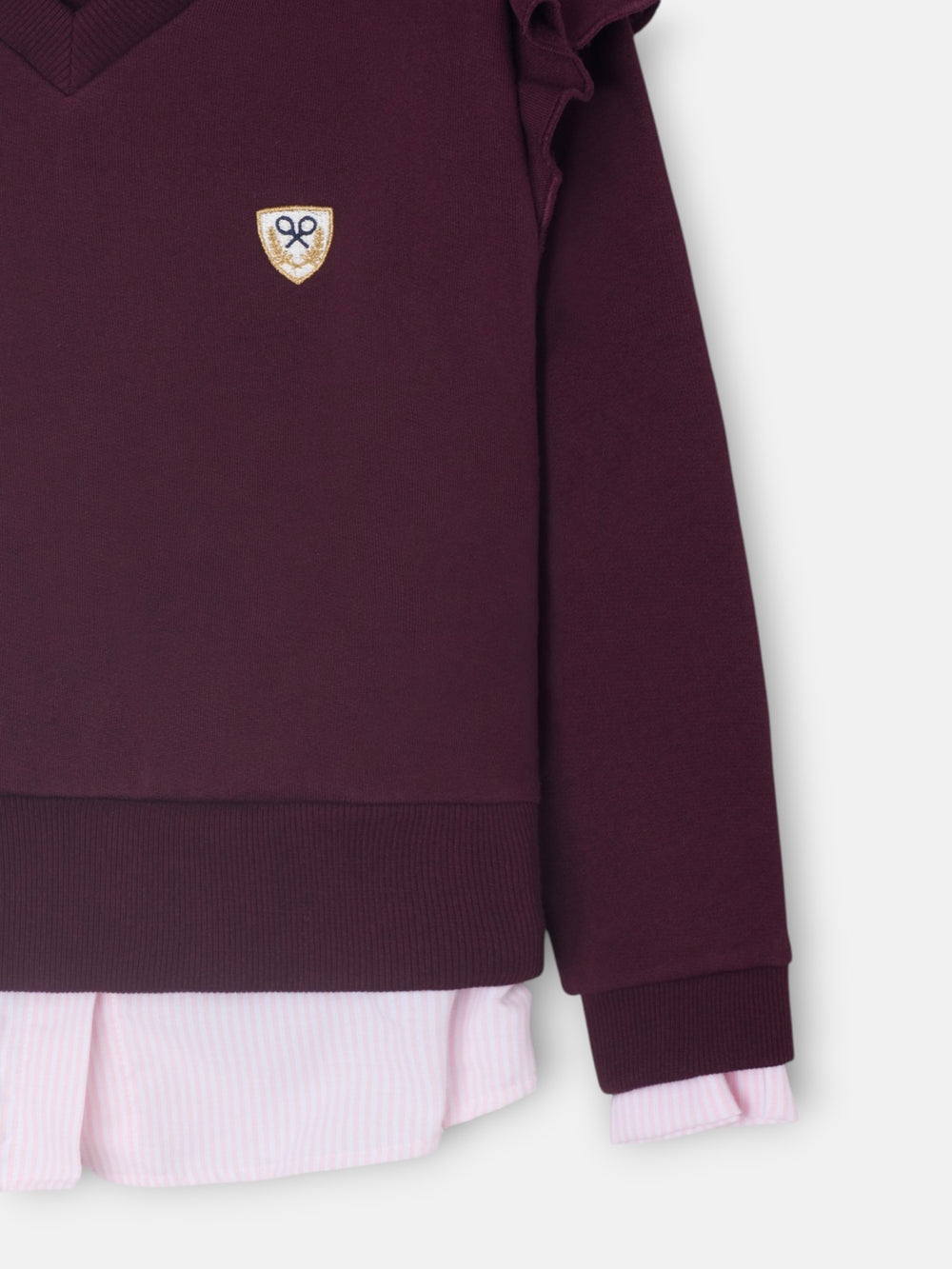 Sweat-shirt fille écusson bas chemise bordeaux