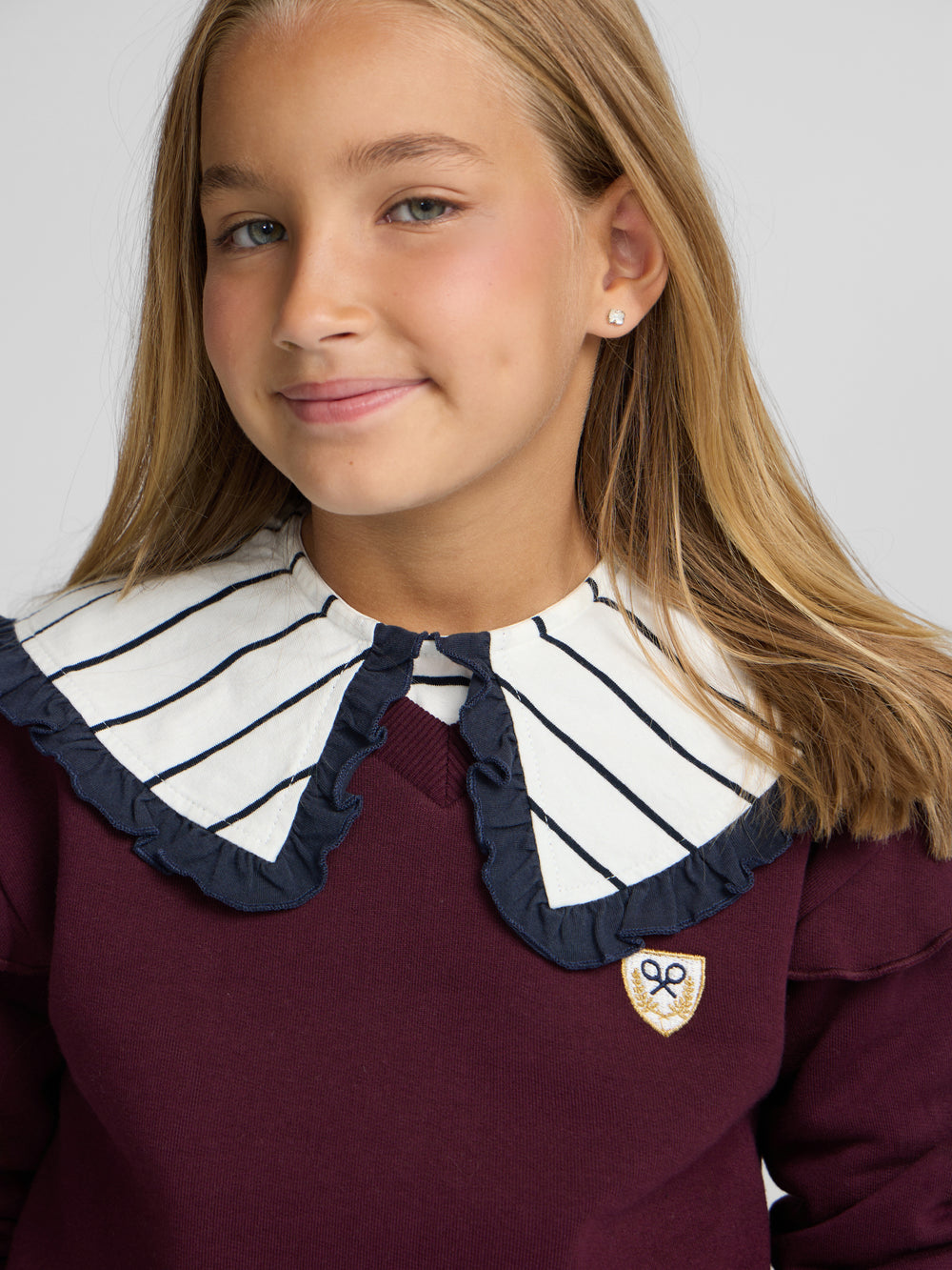 Sweat-shirt fille écusson bas chemise bordeaux