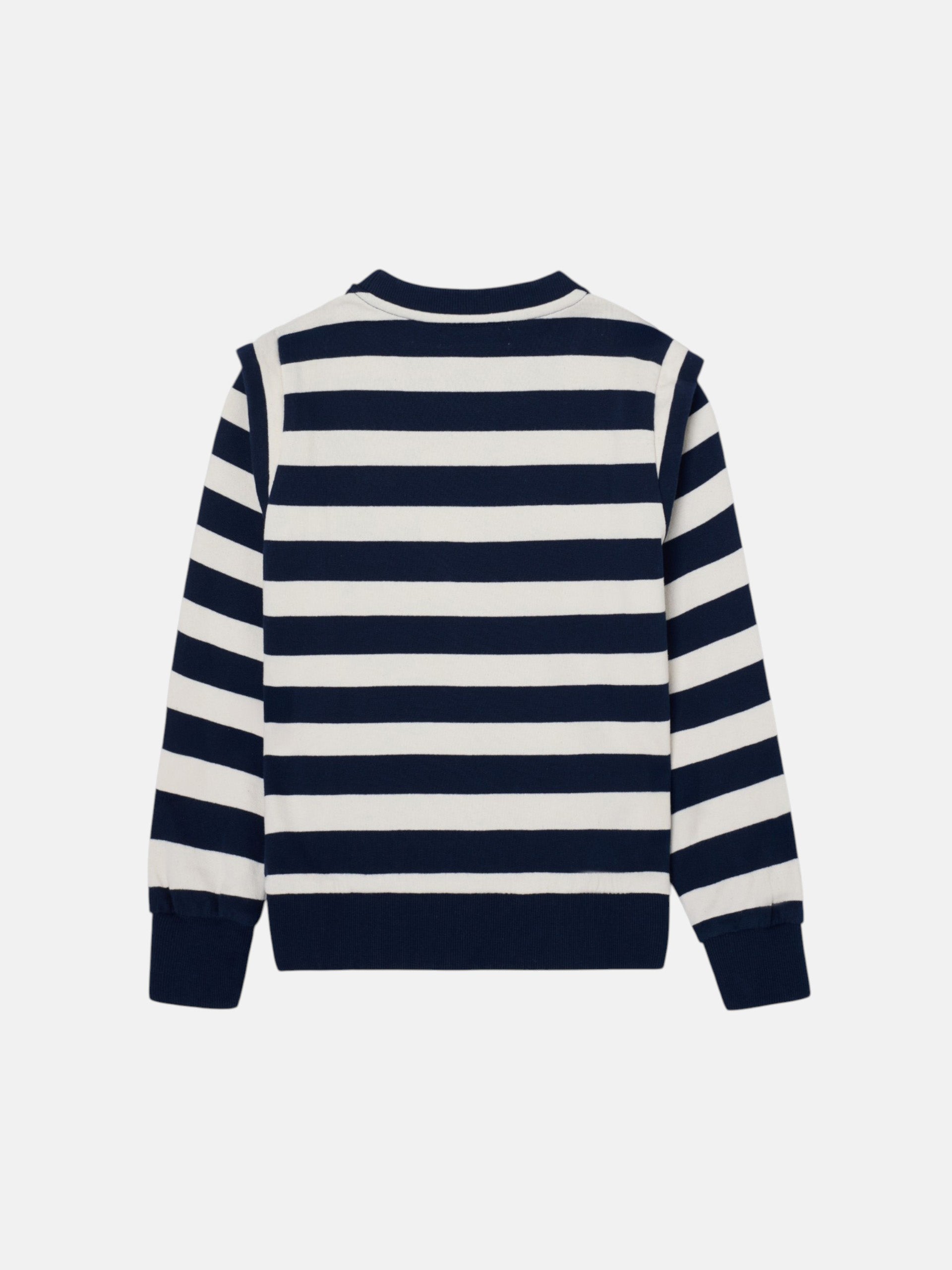Girl's sweatshirt with shoulder pads, navy and ecru stripes