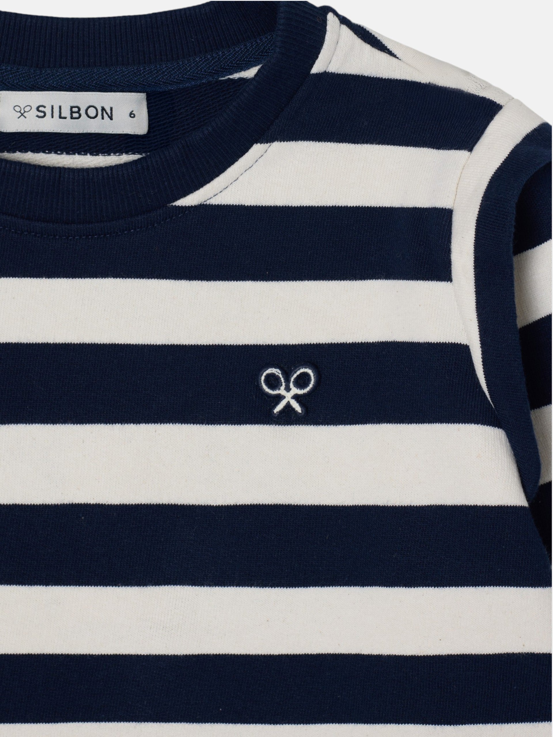 Girl's sweatshirt with shoulder pads, navy and ecru stripes