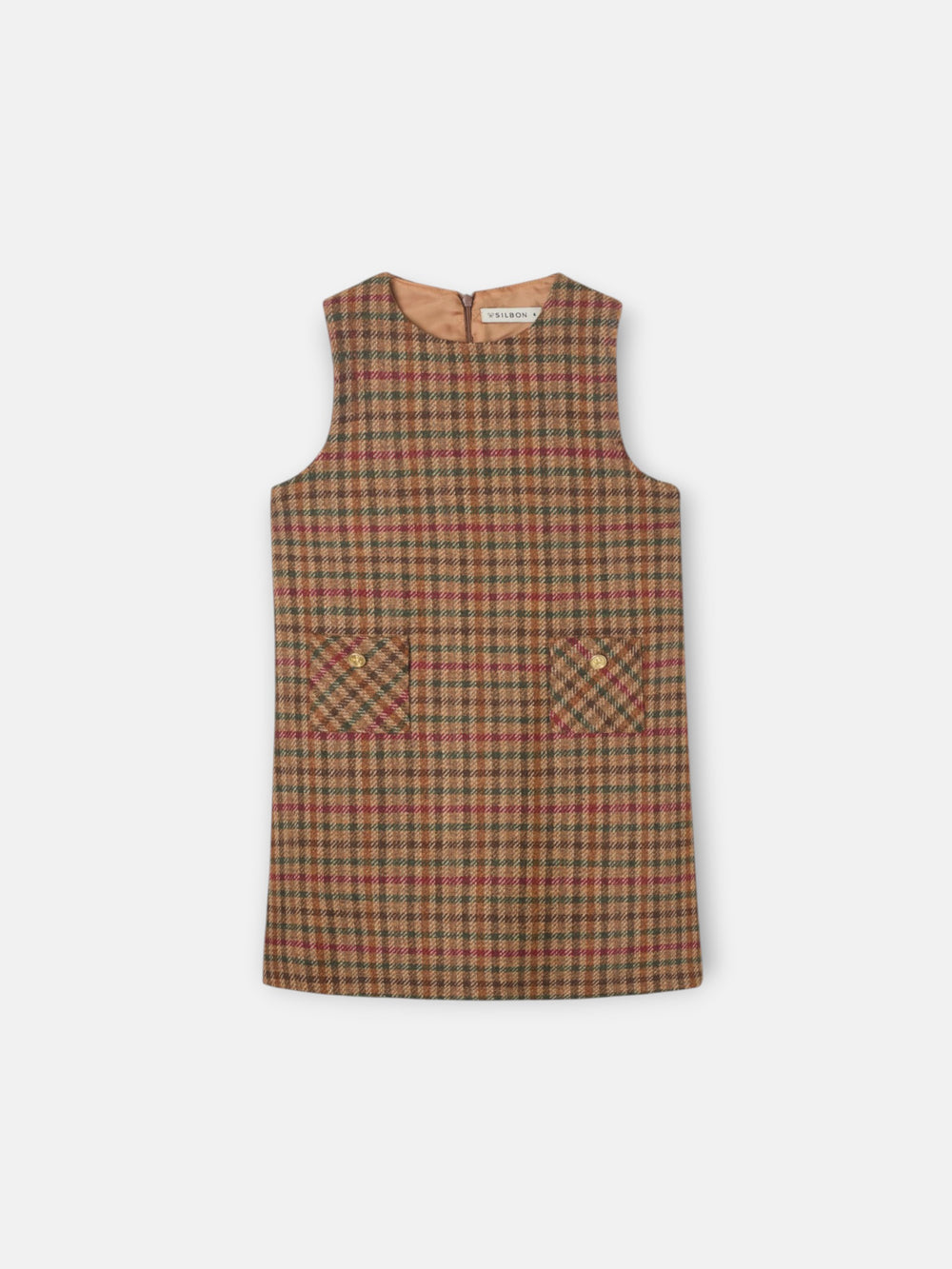 Robe fille chasuble à carreaux marron