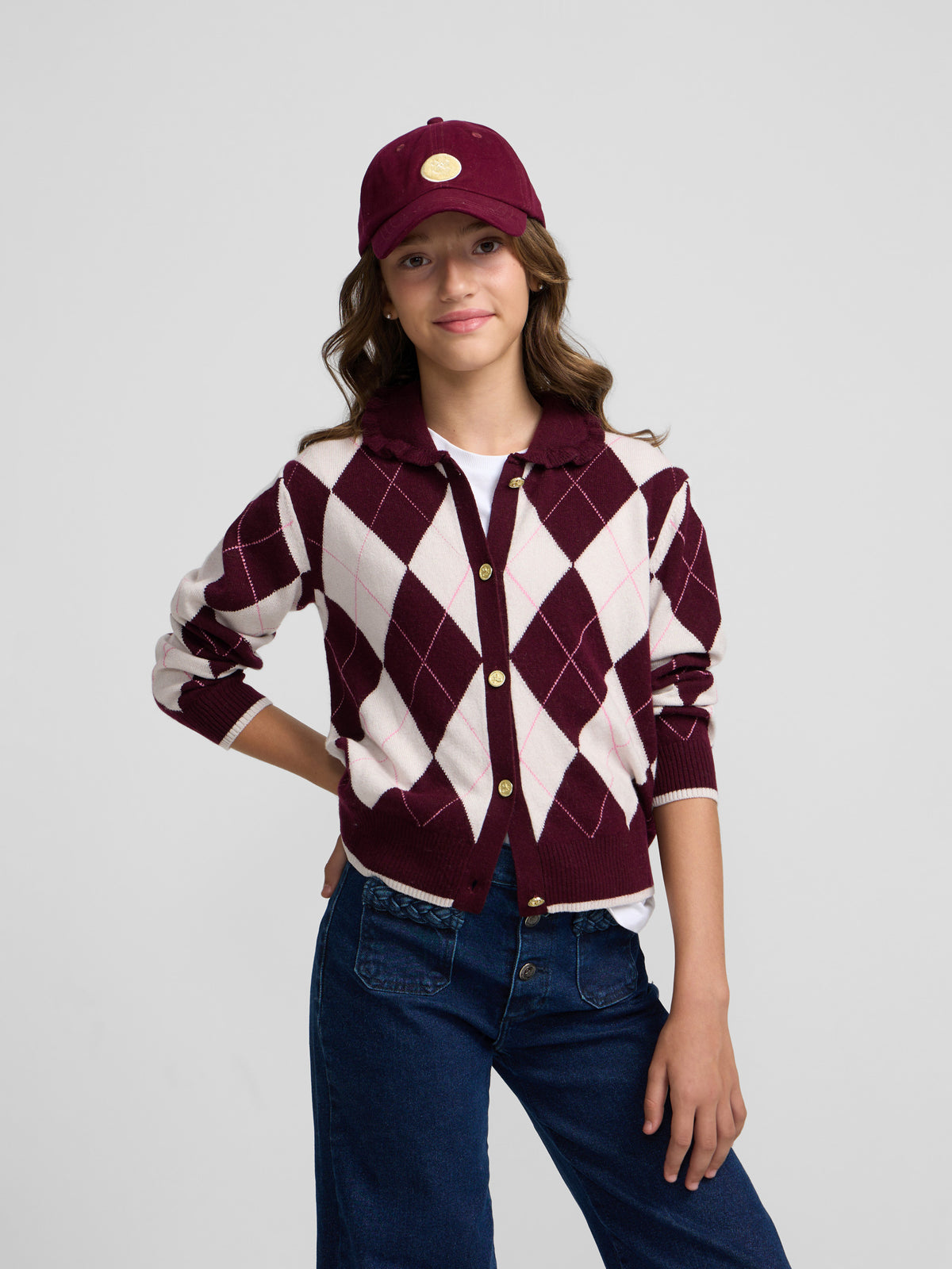 Cardigan girl rombos granate