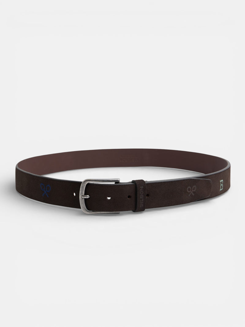 Ceinture en cuir suédé brodée de couleurs