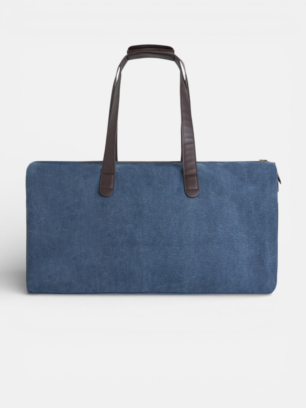 Navy blue travel bag with leather detail