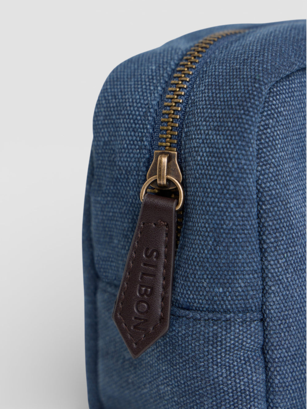 Navy blue leather detail toiletry bag