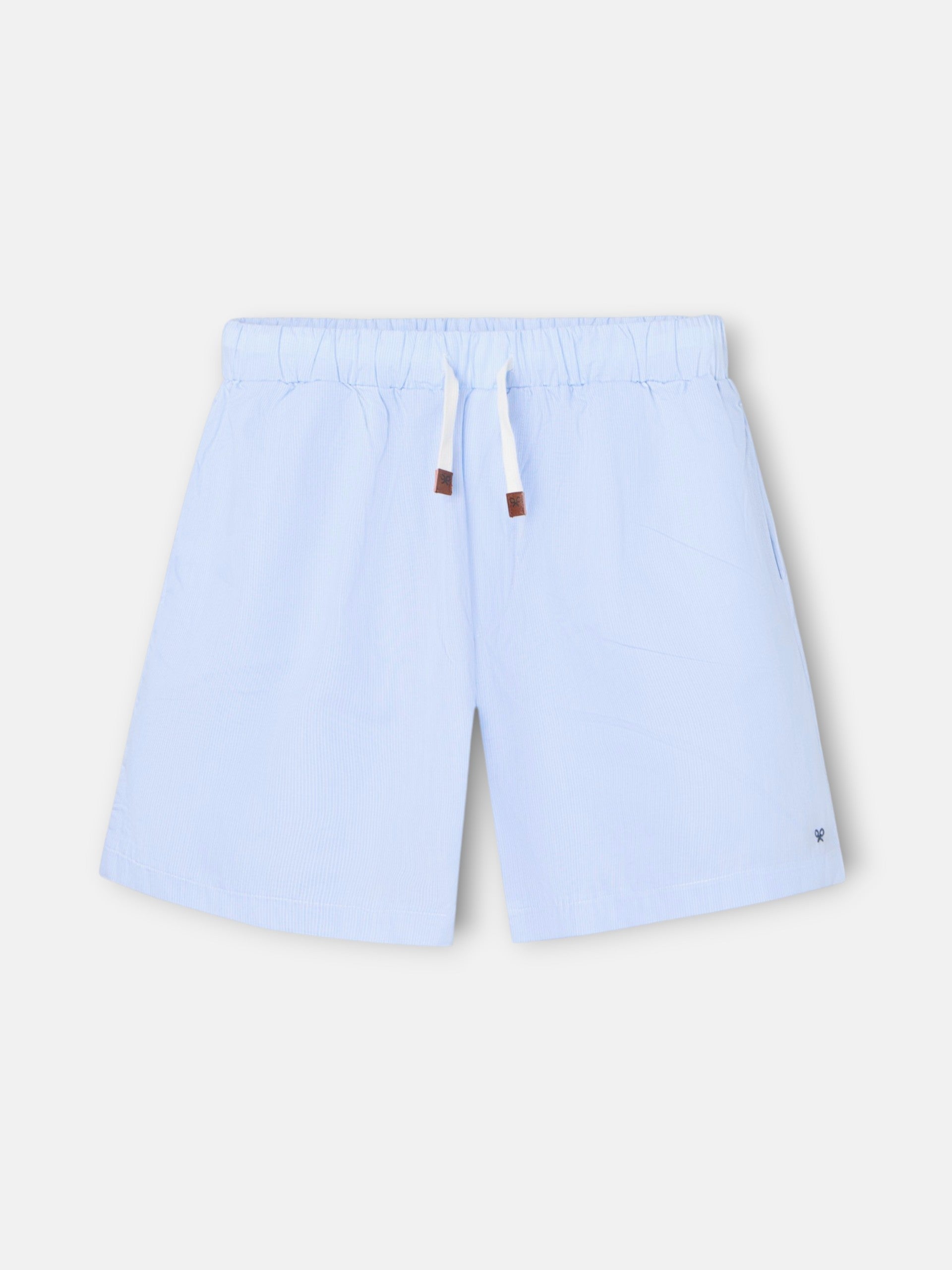 Short pajamas with navy blue striped pocket