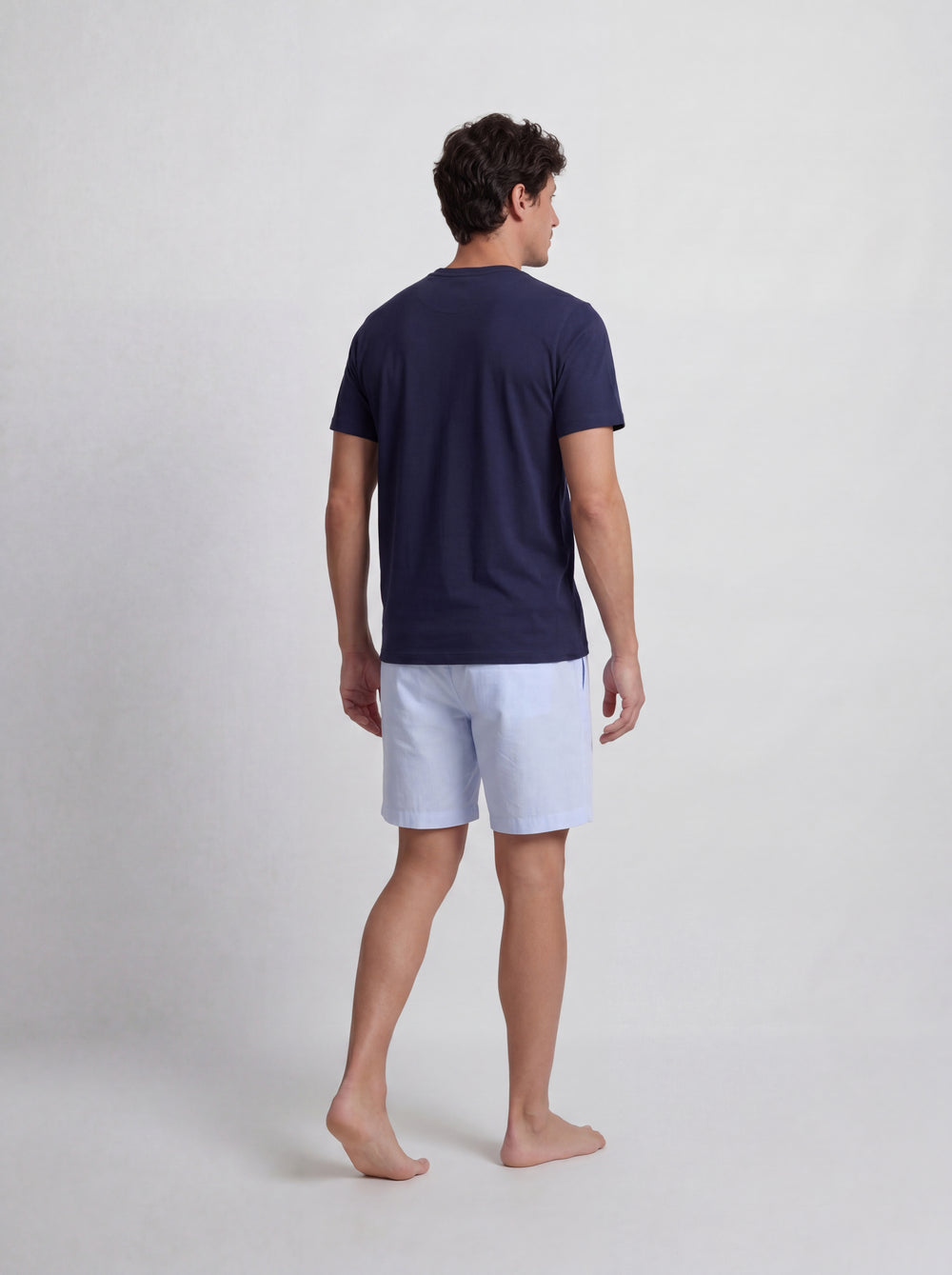 Short pajamas with navy blue striped pocket