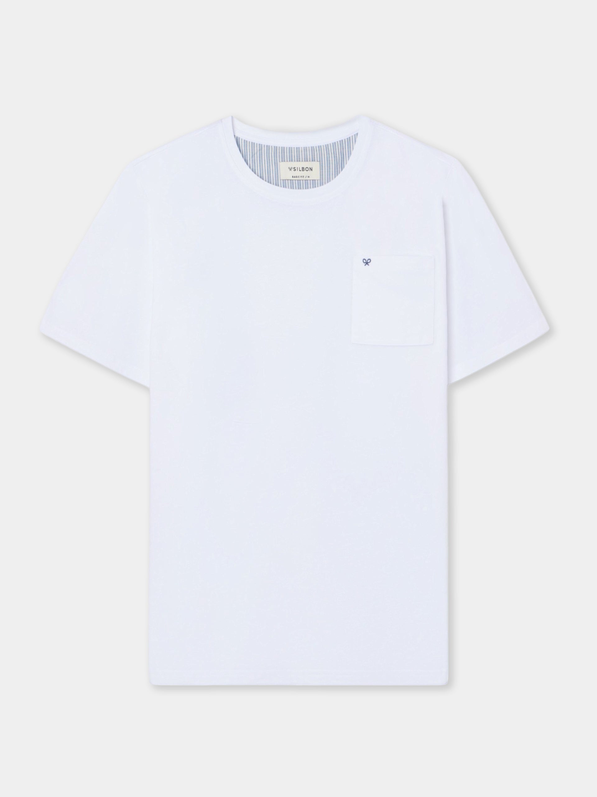 Short pajamas with blue and gray striped pocket