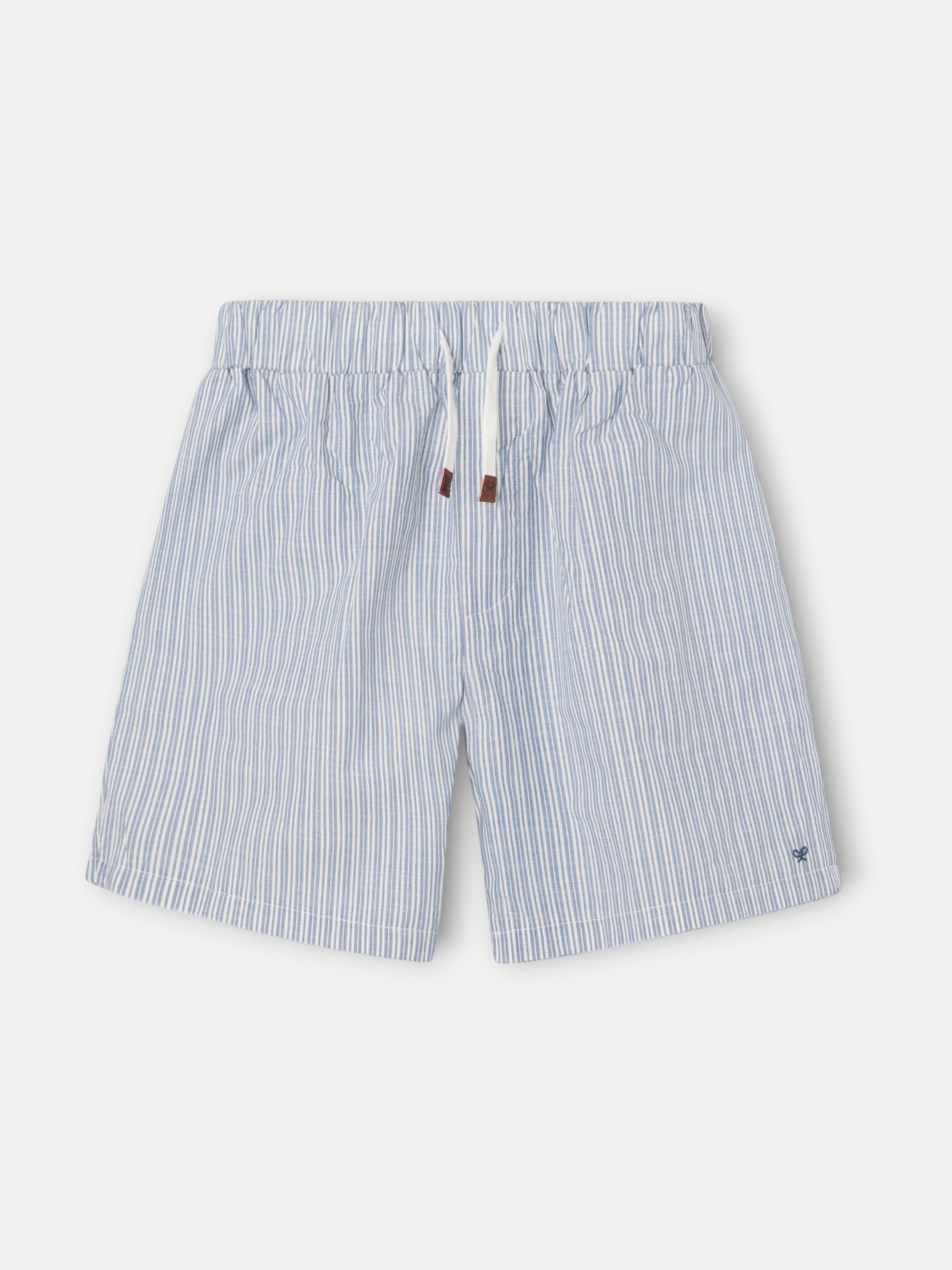 Short pajamas with blue and gray striped pocket