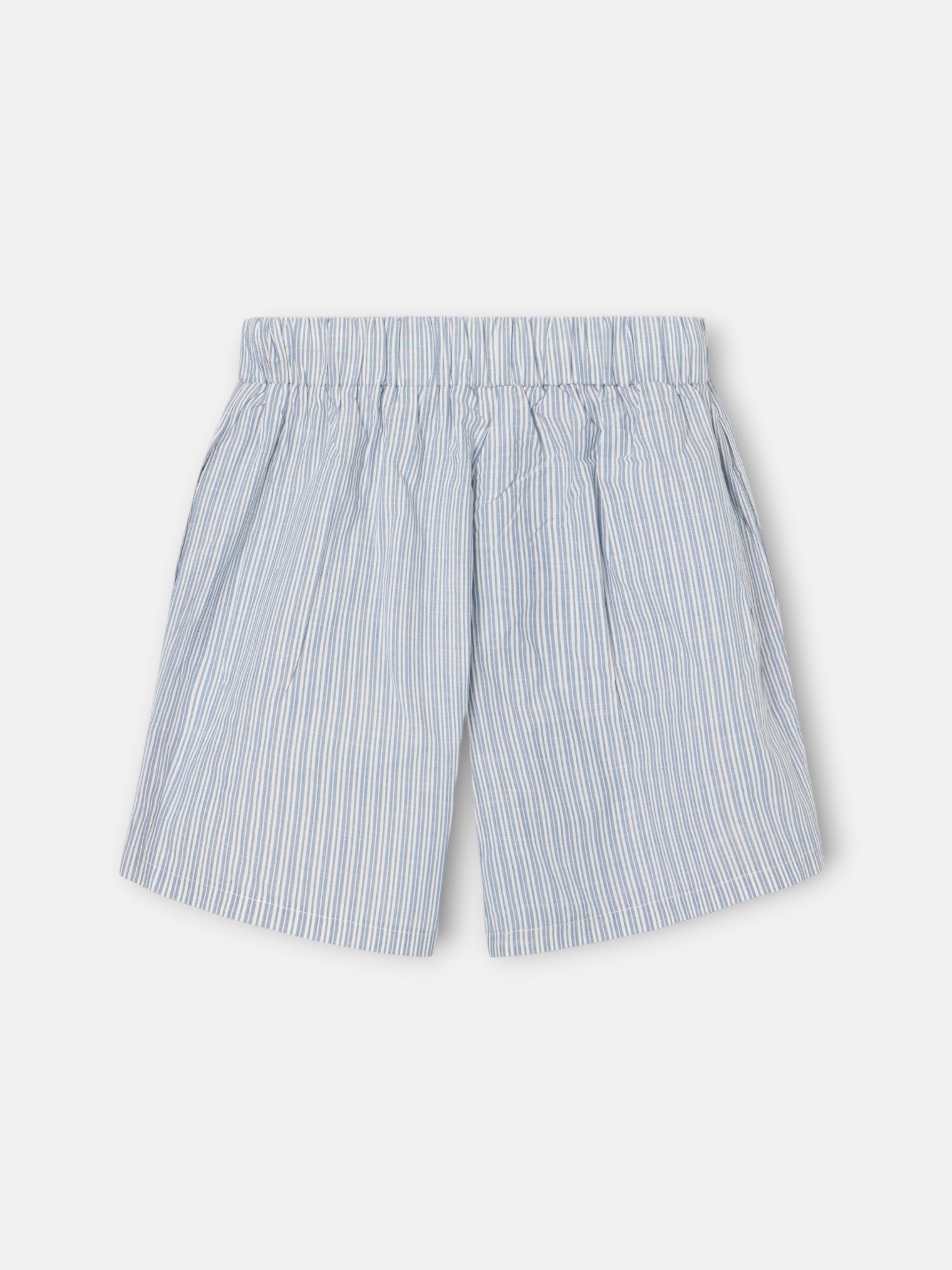 Short pajamas with blue and gray striped pocket