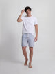 Short pajamas with blue and gray striped pocket