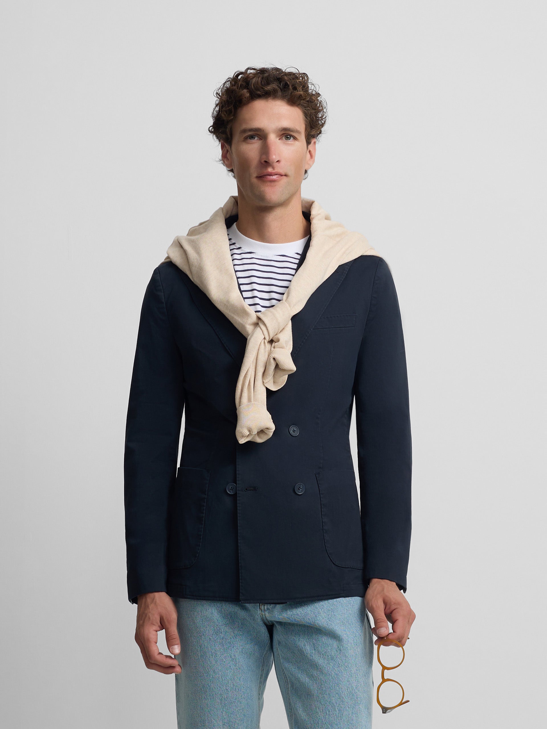 Americana cruzada casual azul marino