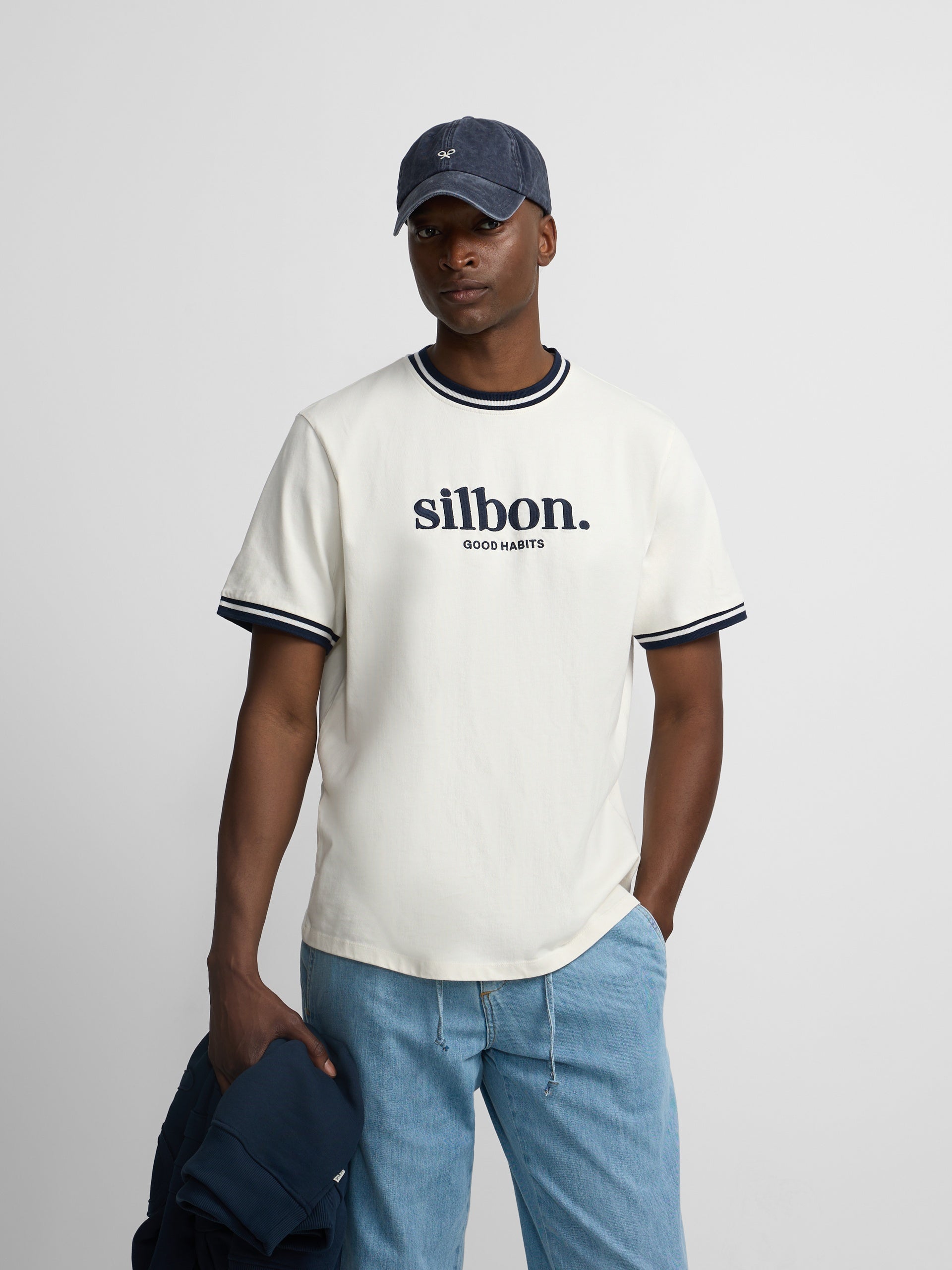 Good habits cream navy blue t-shirt