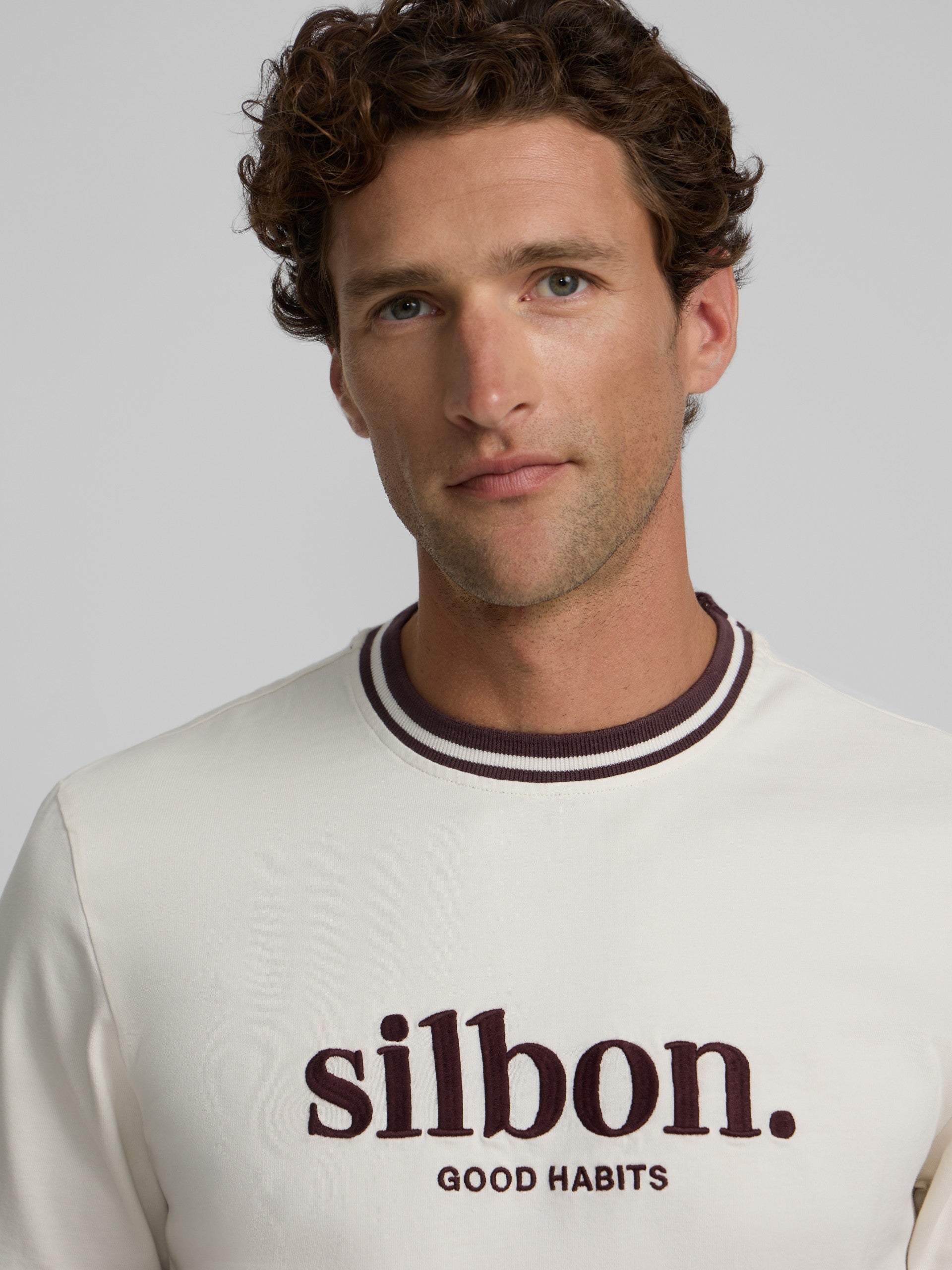 Good habits cream burgundy t-shirt