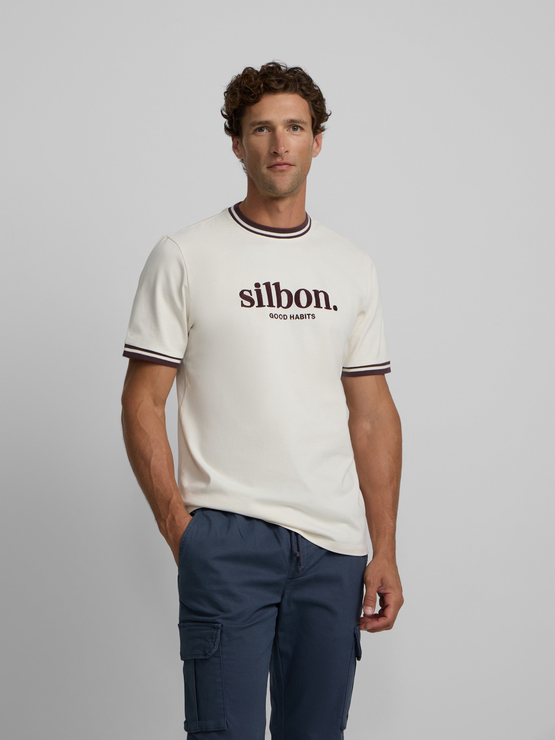 Good habits cream burgundy t-shirt