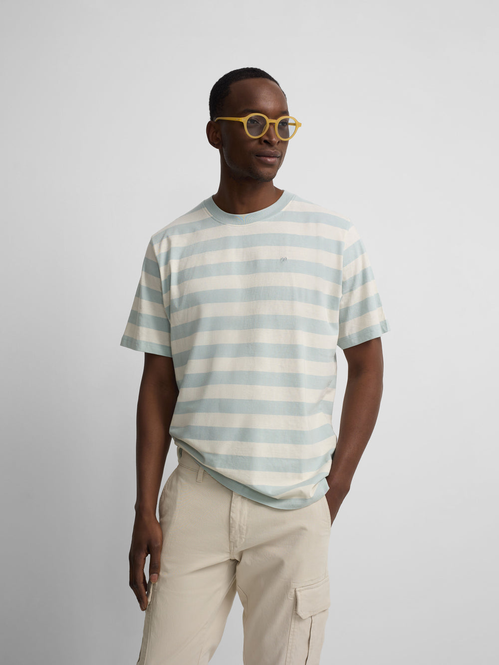 T-shirt minilogo rayures bleu aqua