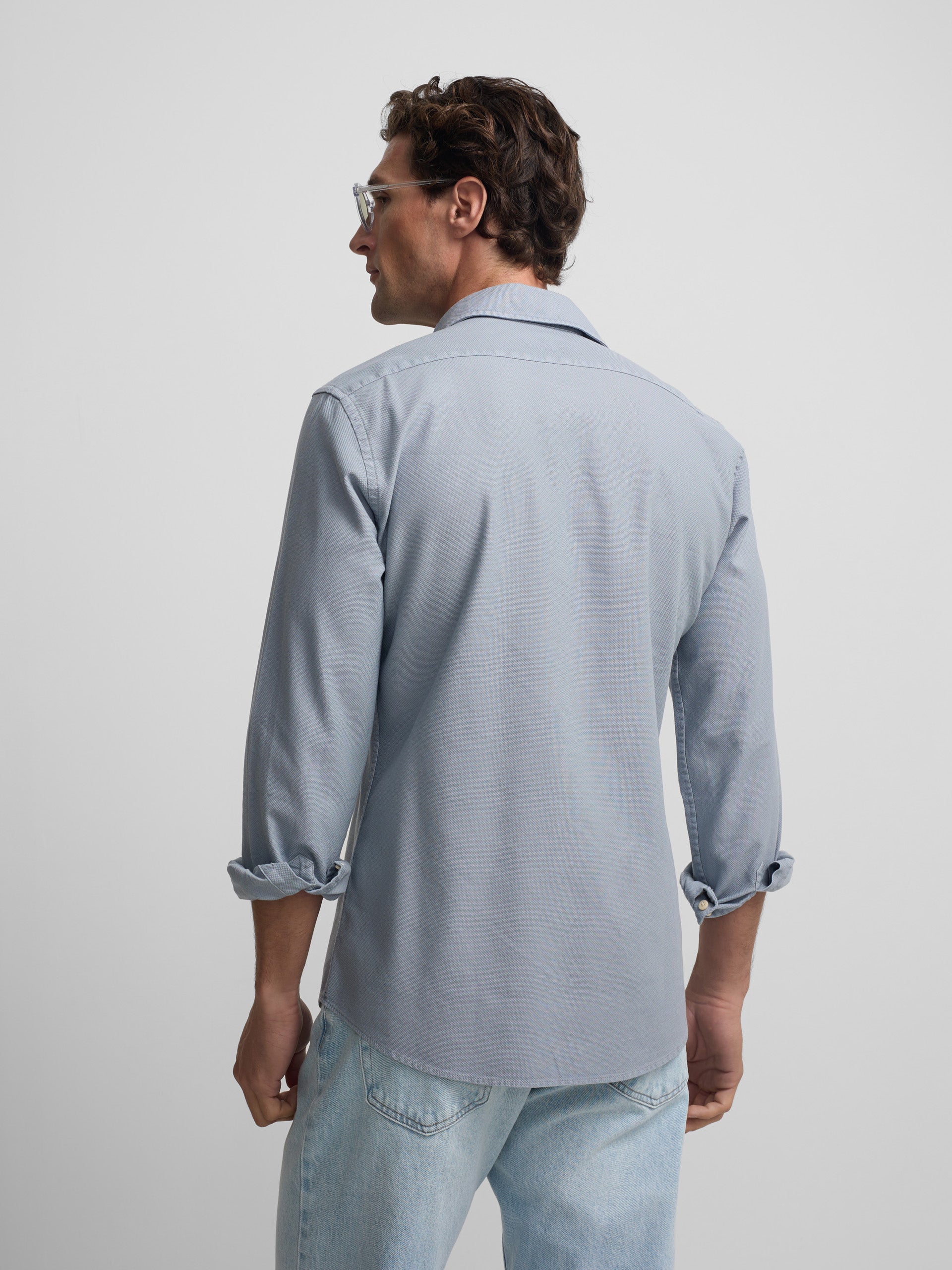 Camisa sport estrutura logótipo azul cinza